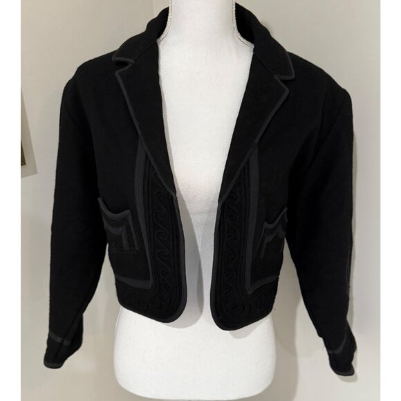 Vtg Chaqueta Size Small Black Wool Embroidered Cropped Jacket Intricate Design - Picture 12 of 14